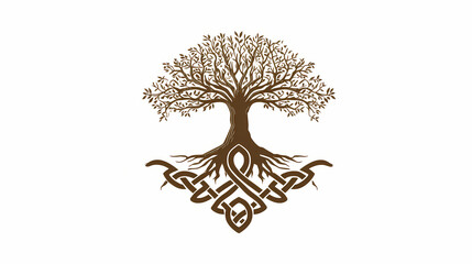 Celtic Tree Line Art Logo Design Minimalist Roots Symbol Nature Inspired Hand Drawn Sketch Elegant Black and White Illustration for Branding Identity and Tattoo Ideas