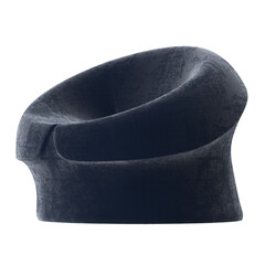 Modern Organic Lounge Chair, Round Dark Blue Textured Form, Angled Perspective 3D Render