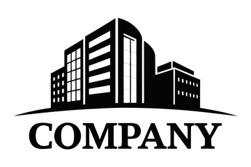 Building with Company Logo Silhouette Vector – Corporate Headquarters, Branding Architecture, and Office Identity Concept