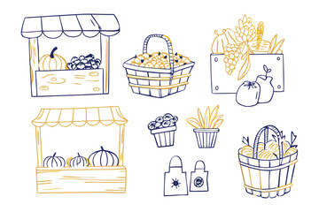 Fresh Harvest: a delightful illustration of various organic product display at market. perfect for promoting agricultural concept.