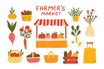 Farmer's Market Illustration: A vibrant illustration showcases a farmer's market with fresh produce and charming elements, evoking a sense of community and local charm.