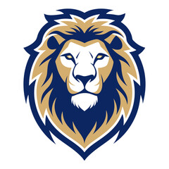 Stylized lion head emblem with blue and gold mane isolated on transparent background