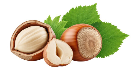 Isolated Hazelnuts with Leaves