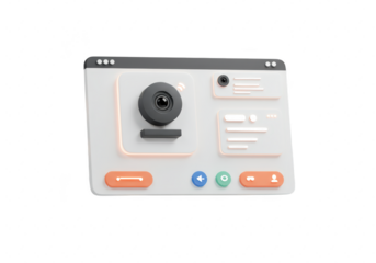 Photo of a 3d rendering of a webcam interface with various controls and buttons, isolated on transparent background