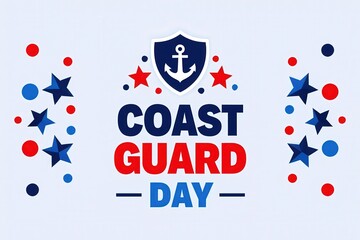 Coast Guard Day Art: Navy-Red-Blue Shield Emblem with Stars