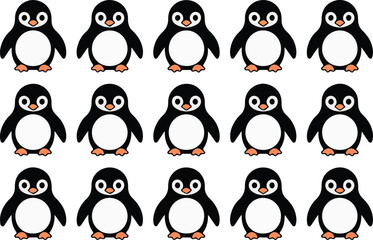 Cartoon penguins in a repeating grid pattern