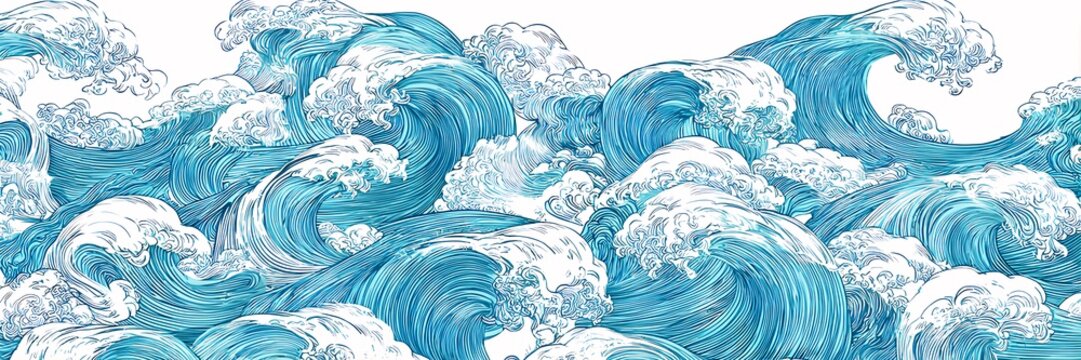 Seamless Hand-Drawn Ocean Wave Pattern 