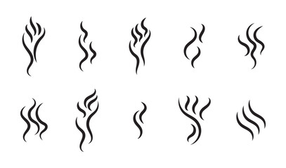 Smoke vector illustration. Smoke silhouette. Steam symbols. Smoking and steaming silhouettes