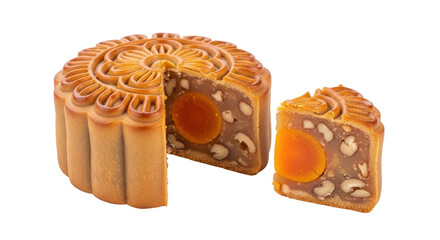 Isolated Mooncake with Egg Yolk and Nuts