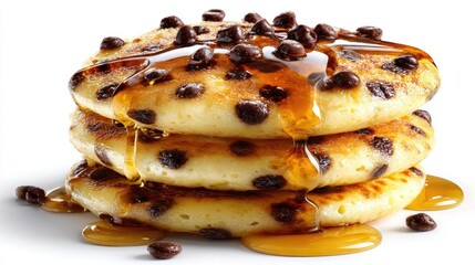 Delicious Stack Of Chocolate Chip Pancakes With Maple Syrup