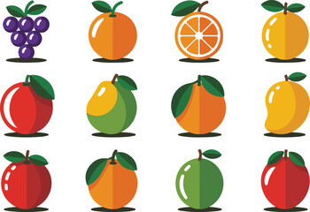 Colorful vector illustrations of various fresh fruits