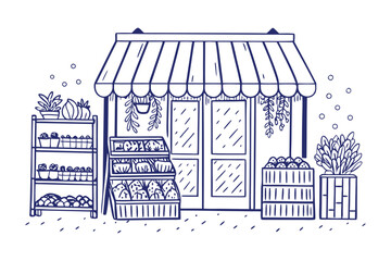 Naklejka premium Hand-Drawn Bakery: An inviting, hand-drawn illustration of a charming bakery with fresh baked goods. Capturing the warmth and allure of a local bakery, the drawing depicts its cozy ambiance.