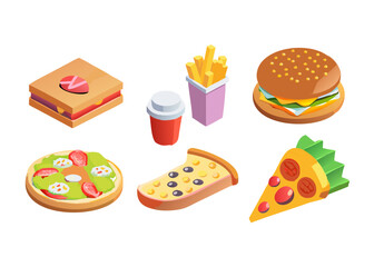 Fast food fun. 3d icons collection featuring burgers, pizza, and more
