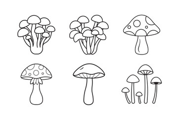 line art cluster of mushrooms growing together set bundle on the white background