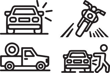 Vehicle and Traffic Line Icons – Car, Bike, Pickup Set