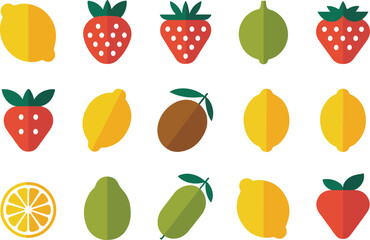 Flat design fruit icons collection on white background