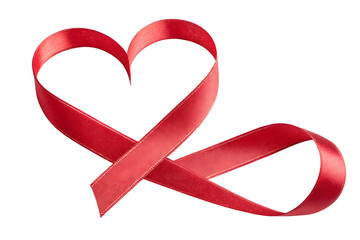 red ribbon in heart shape isolated on background white transparent