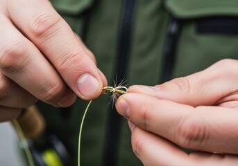 Fisherman tying a fishing knot