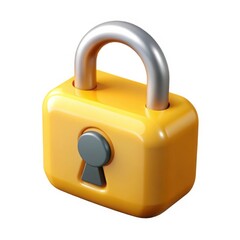 Bright yellow cartoon padlock with a silver shackle isolated on a white background