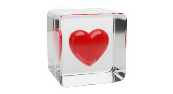 Red Heart In Glass Cube 3d Render