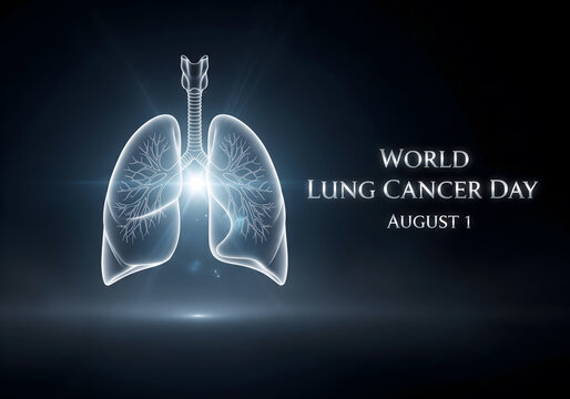 Abstract human lungs graphic with a glowing center, symbolizing World Lung Cancer Day, awareness, hope, and the importance of respiratory health