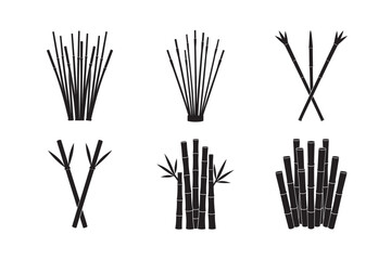  silhouette bamboo sticks forming a small fence set bundle on the white background