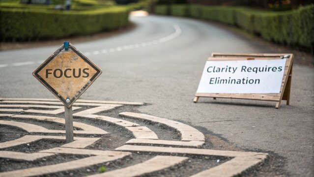 Focus Sign on Road with Clarity Requires Elimination Message