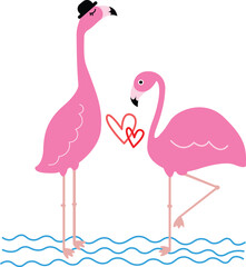 Cute Pink Flamingos in Love: Minimalist Vector Illustration