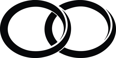 Two Overlapping Wedding Bands Silhouette Vector &ndash; Black Rings Icon Illustration

