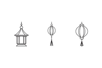 line art hanging lantern with chain set bundle on white background