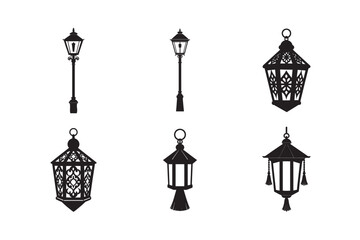 silhouette hanging lantern with chain set bundle on white background