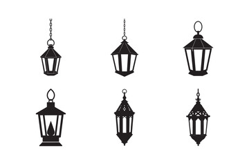 silhouette hanging lantern with chain set bundle on white background