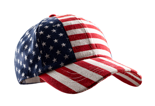 American flag cap, American hat with American flag pattern on transparent background