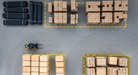 Aerial View of Warehouse Logistics Efficient Material Handling and Storage Optimization
