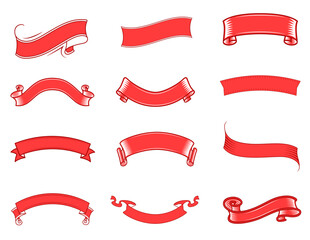 Collection of vintage style red banner ribbon designs for decoration and graphic elements