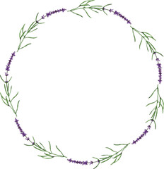 Floral Frame of Watercolor Lavender Flowers