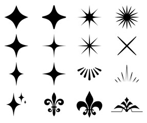 Variety of decorative starburst and fleur-de-lis symbols arranged in a grid pattern © Anika