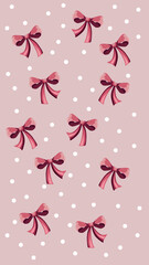 Pink bows on polka dots. Ideal for gift wrapping paper