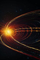 Fototapeta premium particales levitating form a magnetical force in the void of the dark univers. the magnetic field is yellow and red into the cosmic void