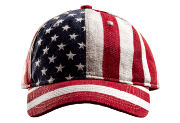  American flag cap, American hat with American flag pattern on transparent background