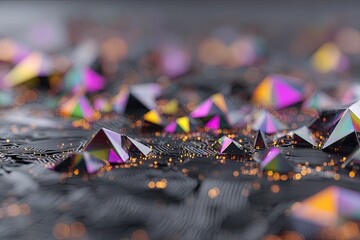 Abstract Geometric Shapes With Colorful Iridescent Pyramids