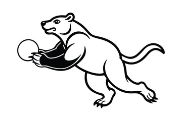 Stylized black and white illustration of a bear holding a ball