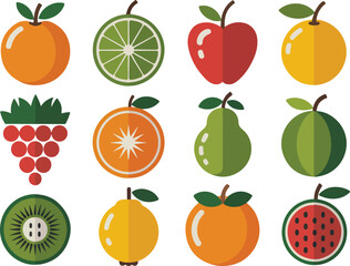 Vector illustration of assorted fruits in flat design