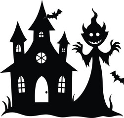 Halloween silhouette elements set. Vector