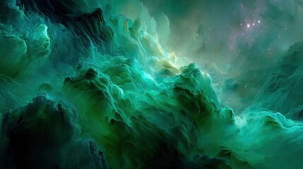Emerald Green Nebula Space Landscape