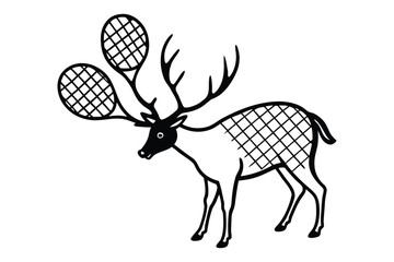 Whimsical deer with tennis rackets as antlers and a netted body