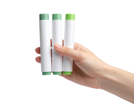 Hand Holding Colorful Markers, Isolated on Transparent Background