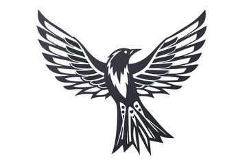 Obraz premium A stylized bird soars, with outstretched wings in monochrome shape