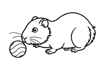 Cute cartoon guinea pig playing with a ball line art illustration