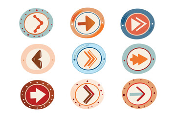 Directional Navigation: A collection of various directional arrows in a circle shape. These elements are perfect for guiding users through websites, apps.